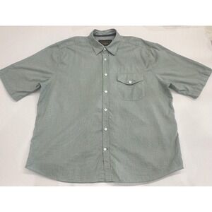 JL Powell Mens XL Green Blue Micro Pattern Cotton Short Sleeve Button Up Shirt